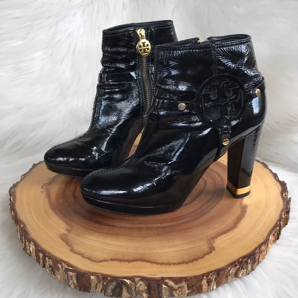 Tory Burch patent leather inside zip heeled boots - Picture 3 of 9